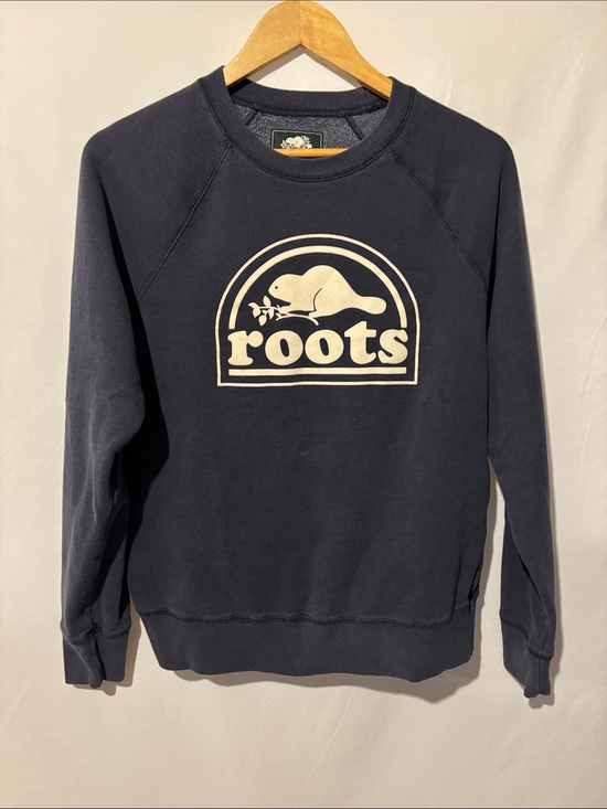 Roots Sweaters - Roots Navy Crewneck Sweatshirt with Cream Logo